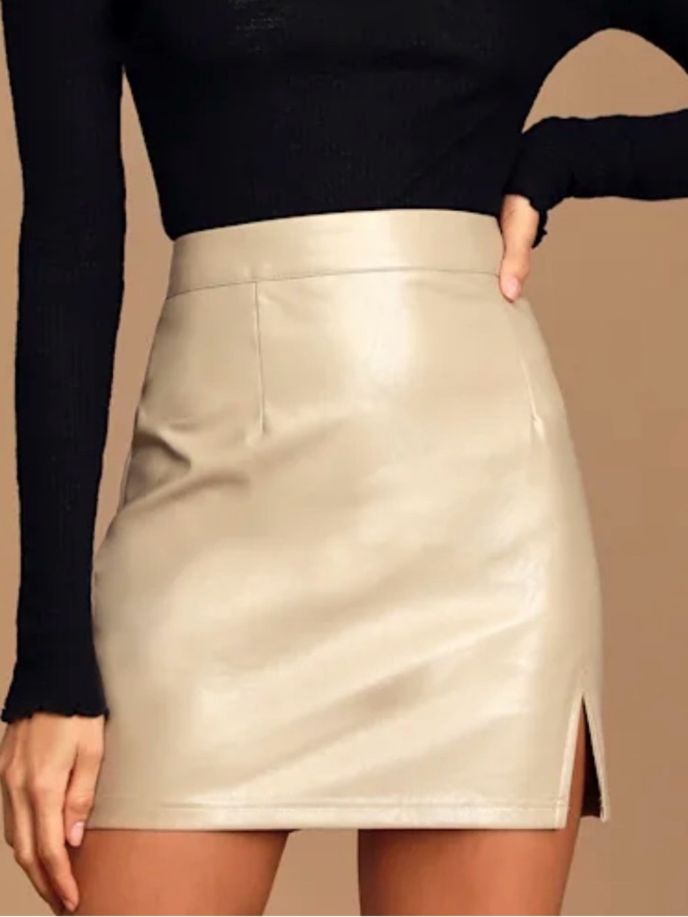 Lulus Beige Vegan Leather Mini Skirt - Size Large